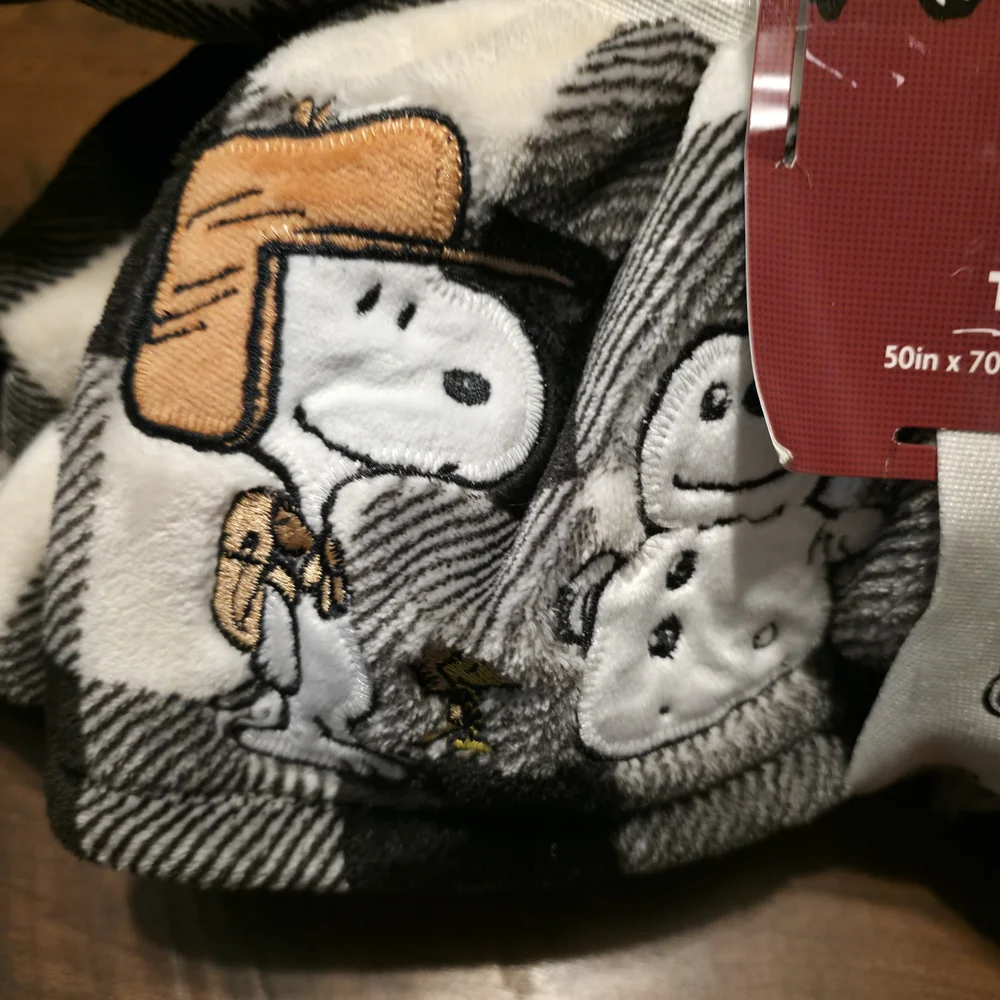 Peanuts Black and White Checkered Snoopy Pillow And Throw Blanket New